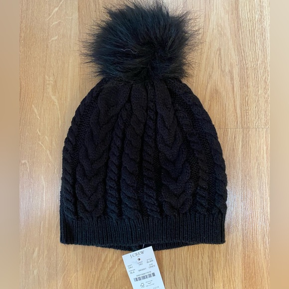 J. Crew Accessories - J Crew Black Cable Pom-Pom Beanie Hat